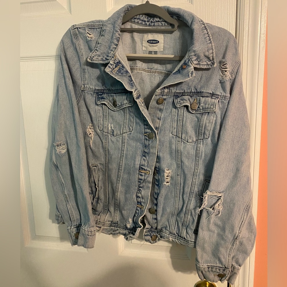 Old Navy Ripped Blue Jean Jacket. XL